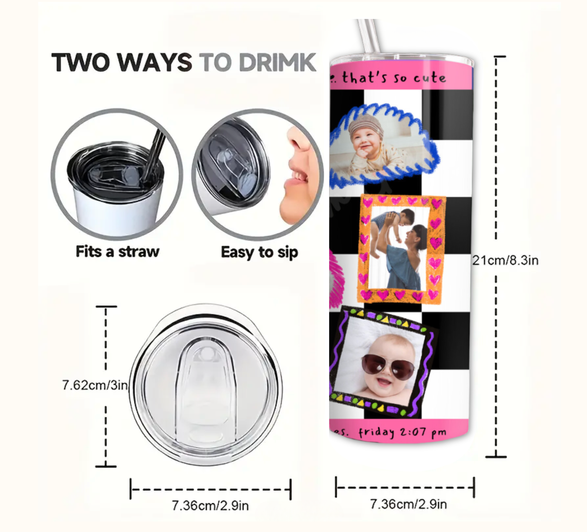 Custom 10-Photo Baby Tumbler - 20oz Mother's Day Gift