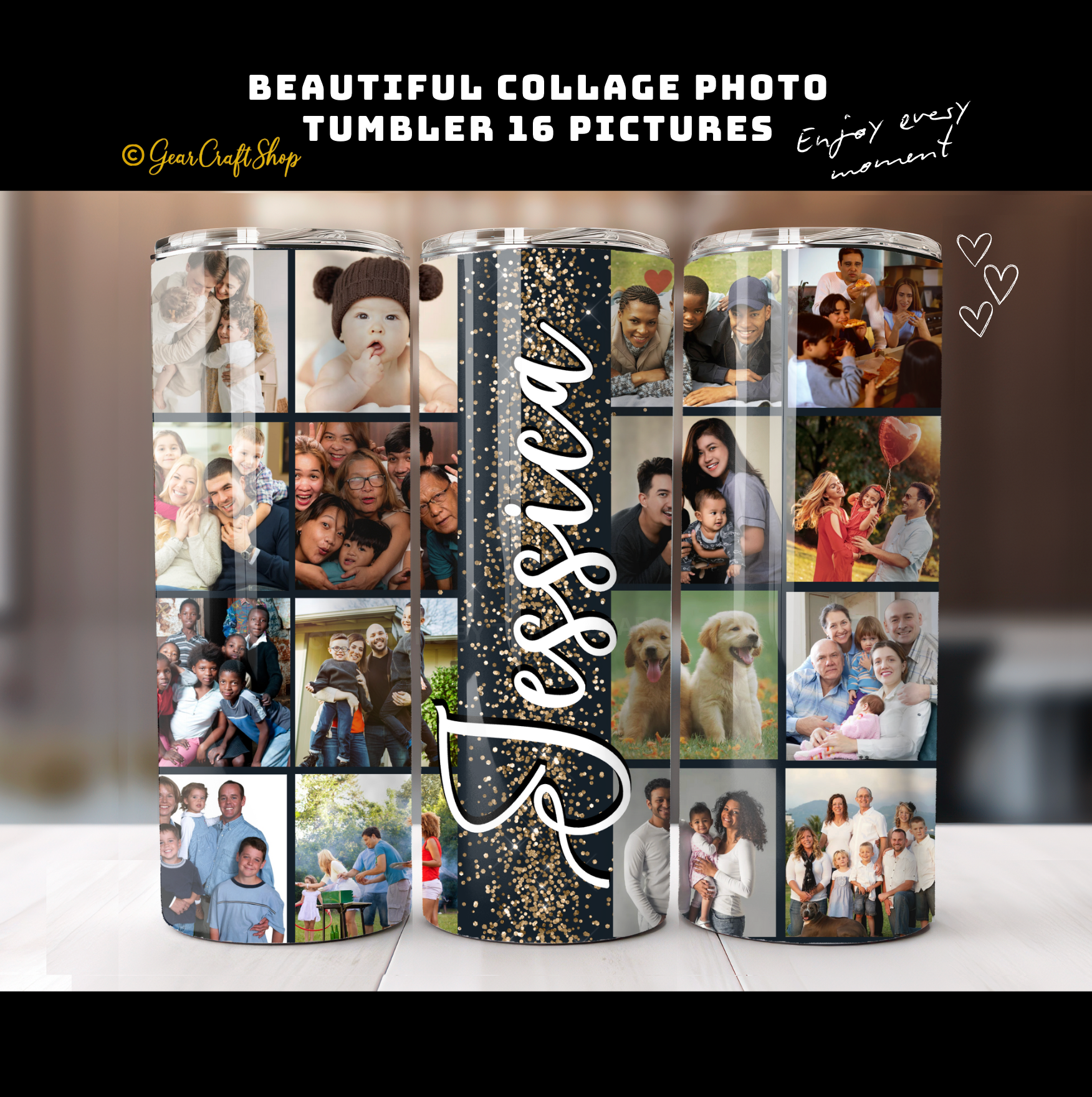 Personalized 16 Photos Tumbler - 20oz Perfect Gift for Family, Holidays & Birthdays