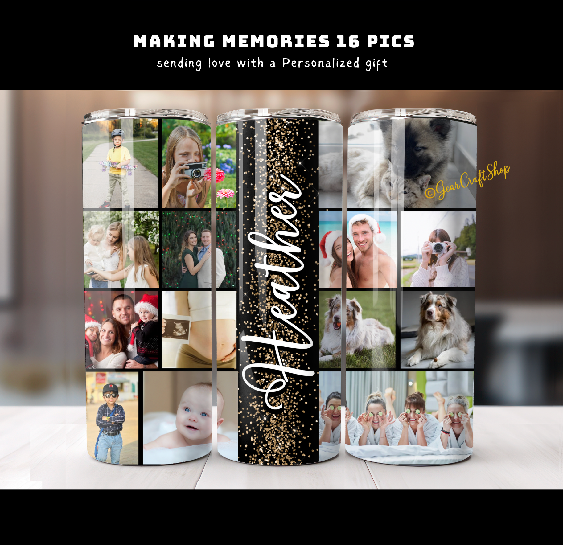 Personalized 16 Photos Tumbler - 20oz Perfect Gift for Family, Holidays & Birthdays