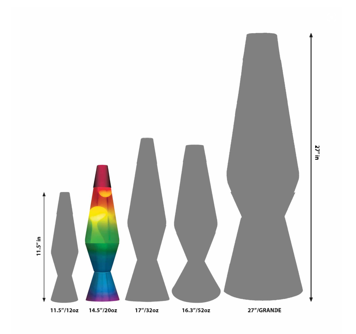 14.5” LAVA LAMP RAINBOW – WHITE/CLEAR/TRICOLOR