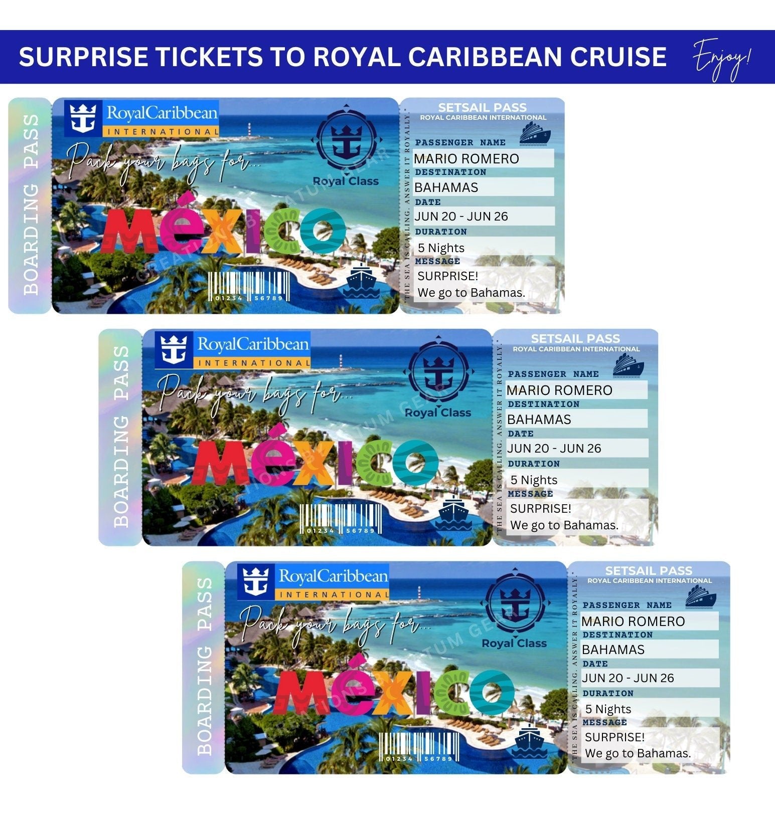 Royal Caribbean Cruise Printable Ticket Boarding Pass - Trip to MEXICO