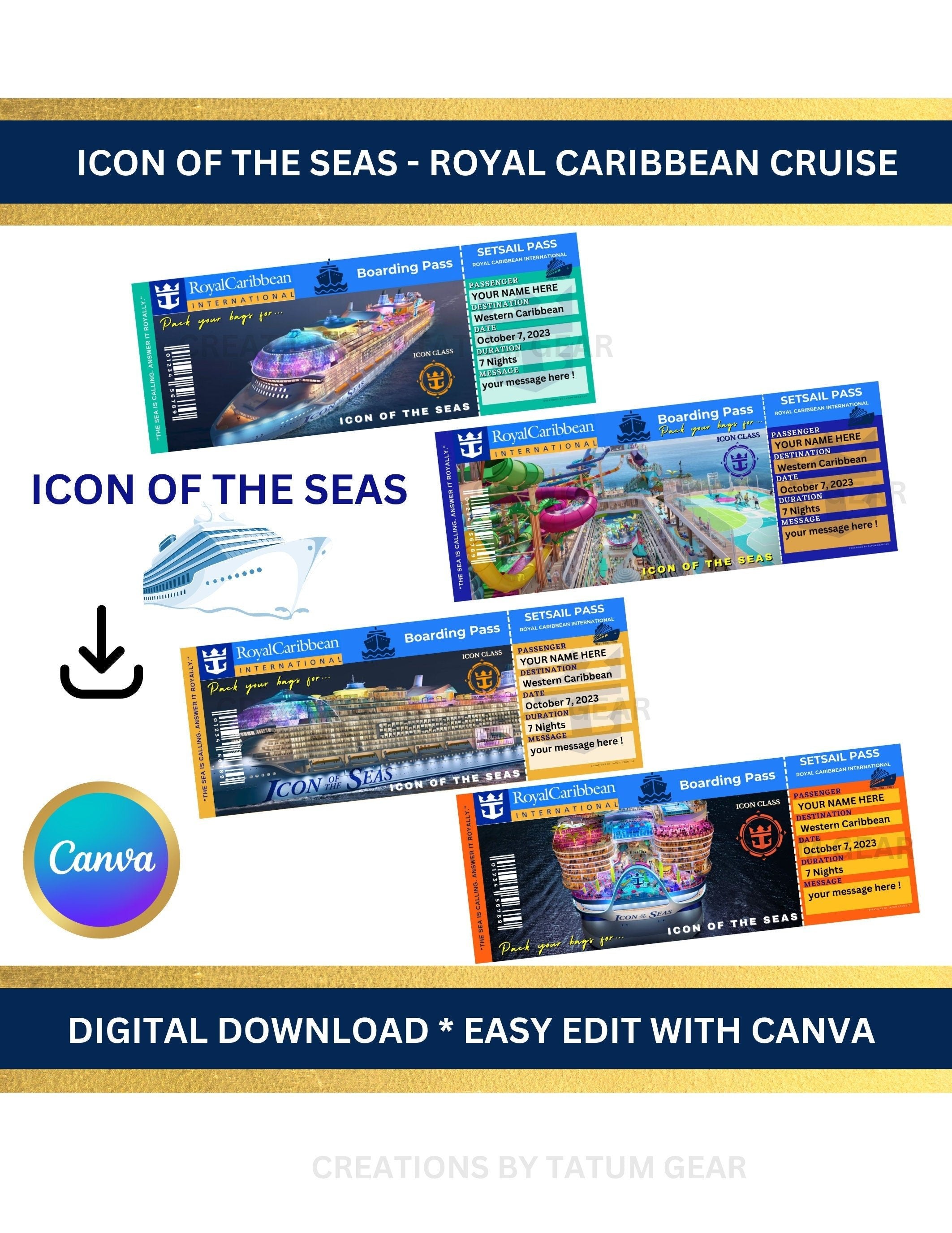 4 Royal Caribbean Cruise Printable Tickets Boarding Pass ICON of the SEAS