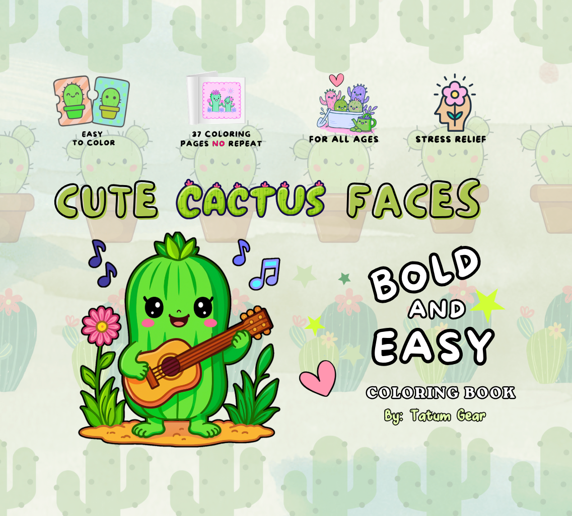 Cute Cactus Faces – Bold and Easy Coloring Book for Girls