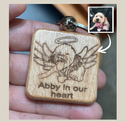 Custom memorial Pet Wooden Keychain – Hand-Drawn art