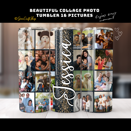 Personalized 16 Photos Tumbler  - 20oz Perfect Gift for Family, Holidays & Birthdays