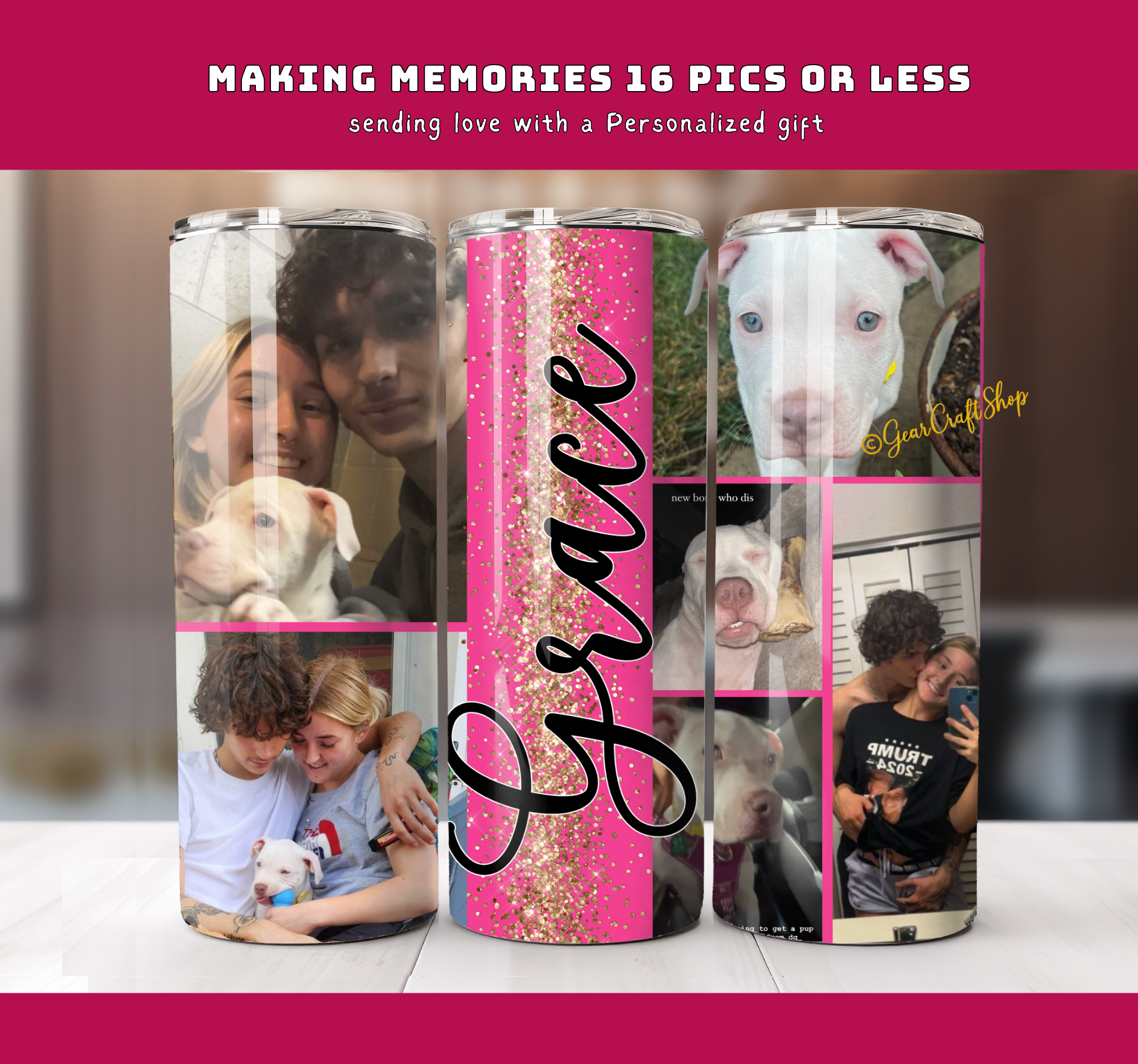 Personalized 16 Photos Tumbler  - 20oz Perfect Gift for Family, Holidays & Birthdays